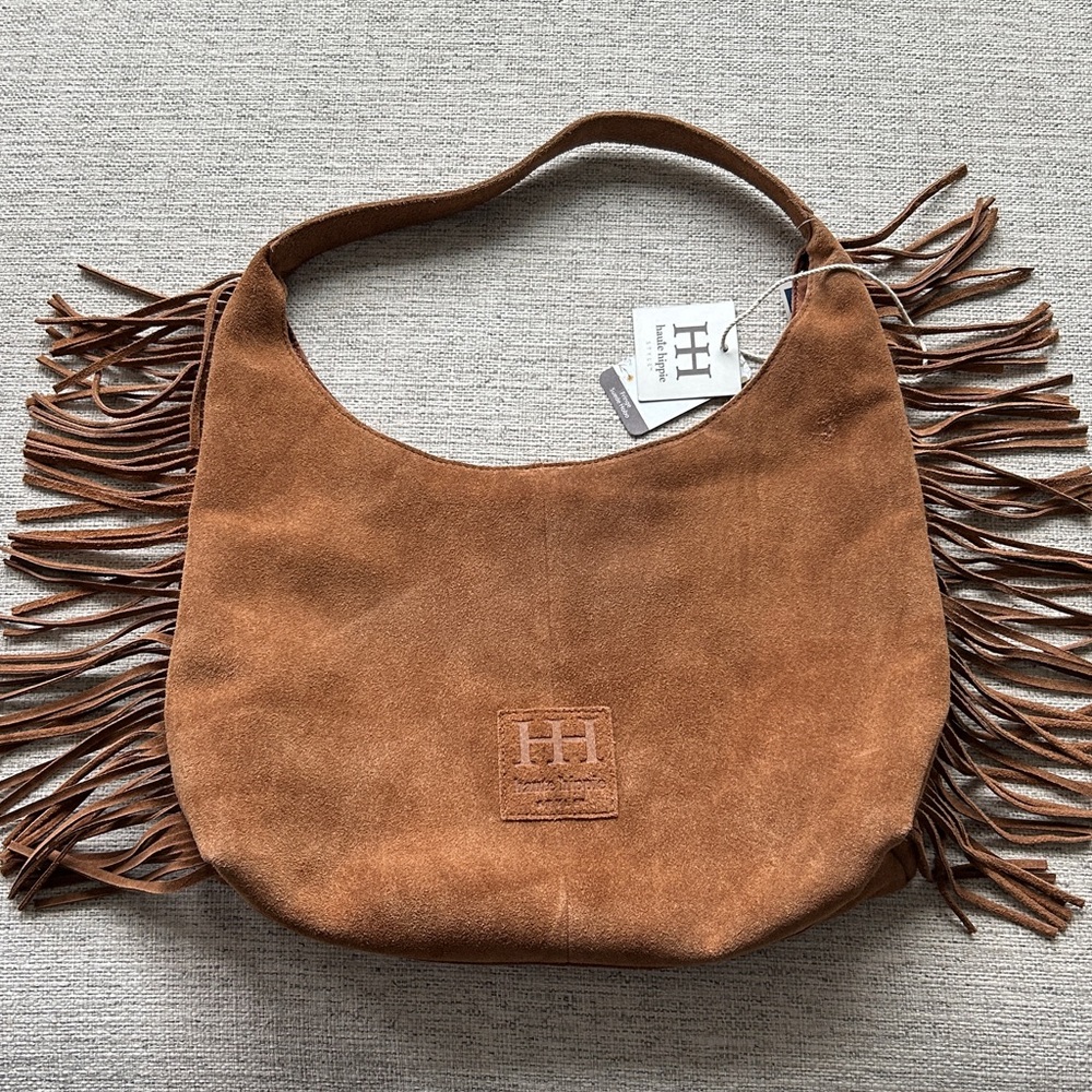 Haute Hippie Tan Brown Camel Suede Fringe Hobo Bag